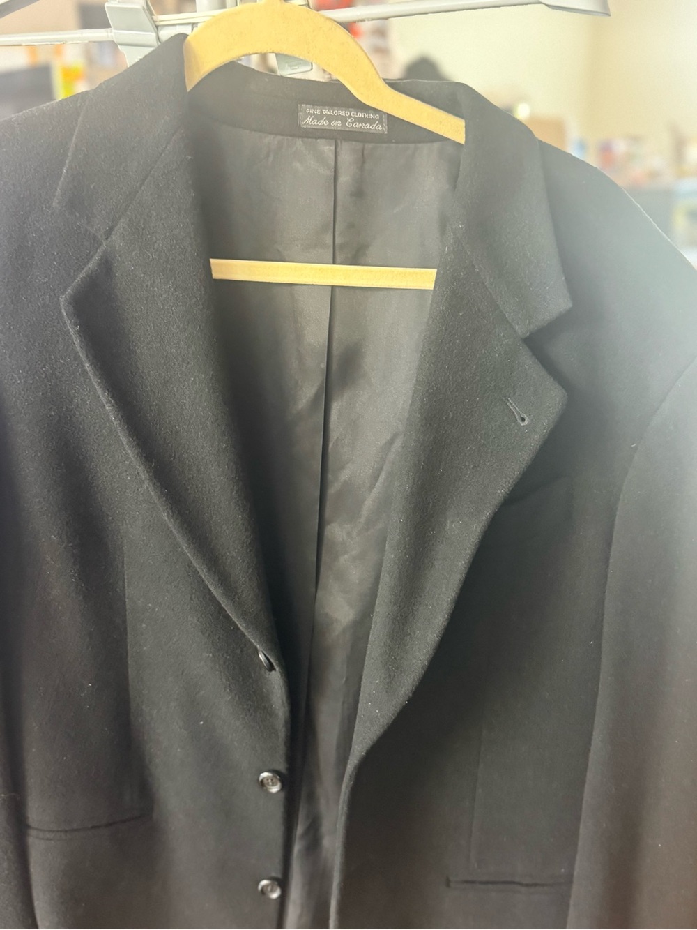 Men's Black Wool Pea Coat - Tailored Single-Breasted Jacket